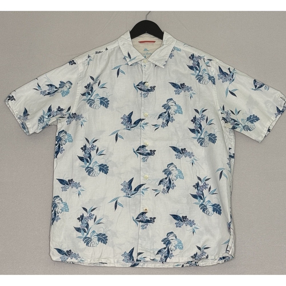 Tommy Bahama Men's Large Linen Blend Floral Short Sleeve Shirt Hawaiian - Picture 2 of 7